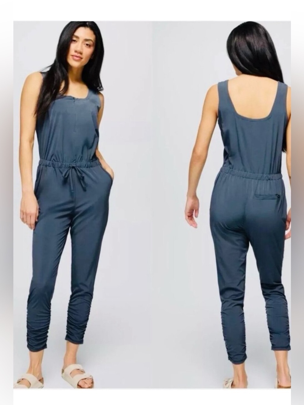 PRANA Railay jumpsuit OVERALLS jogger YOGA eco friendly LARGE gray travel